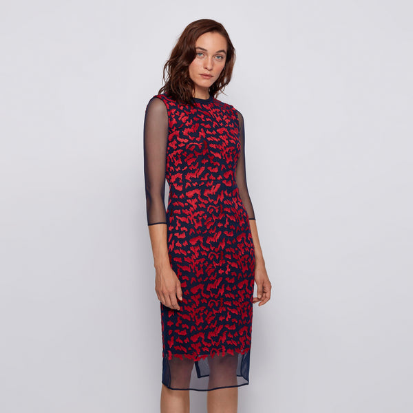 BOSS - abito Edyla - fitted cut - rosso e navy