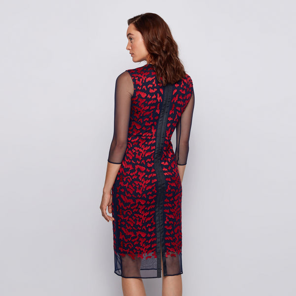 BOSS - abito Edyla - fitted cut - rosso e navy