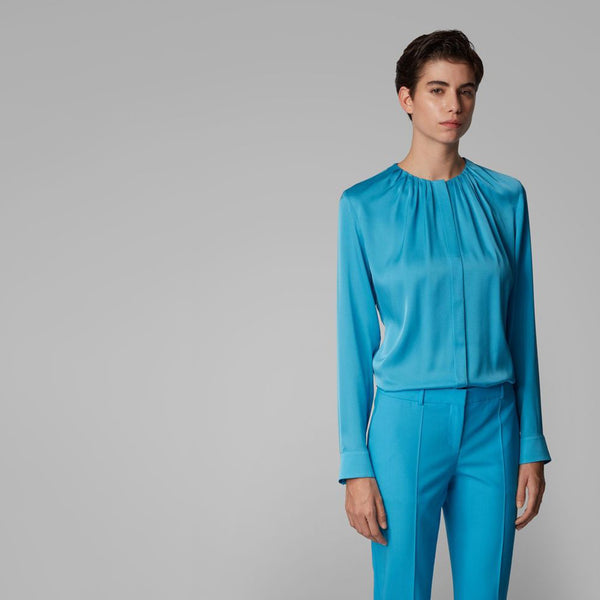 BOSS - blusa Banora - tailored fit - seta - blu