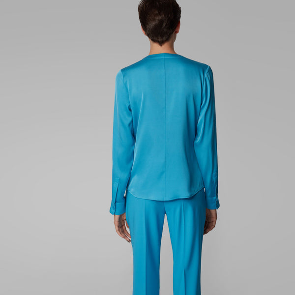 BOSS - blusa Banora - tailored fit - seta - blu
