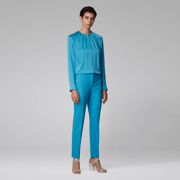 BOSS - blusa Banora - tailored fit - seta - blu