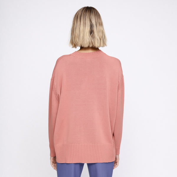 BOSS - maglia Ittaka - modello oversize - scollo rotondo - cotone - rosso pallido