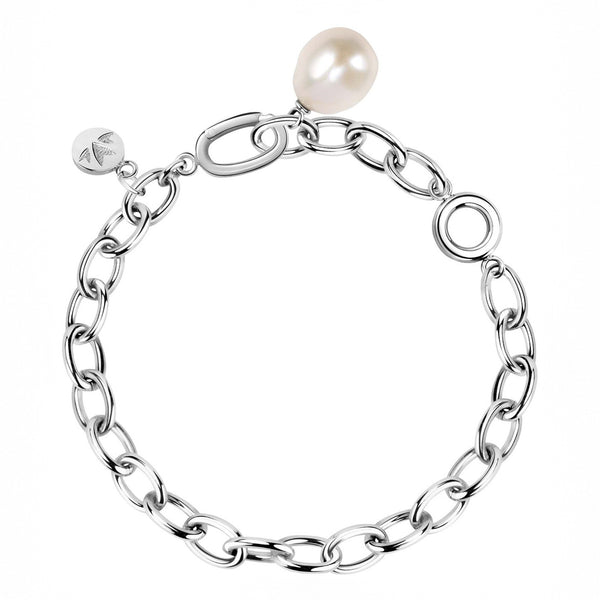 Bracciale Oriente - acciaio e perla di coltura - color argento