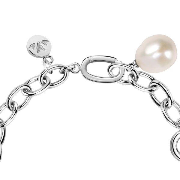Bracciale Oriente - acciaio e perla di coltura - color argento