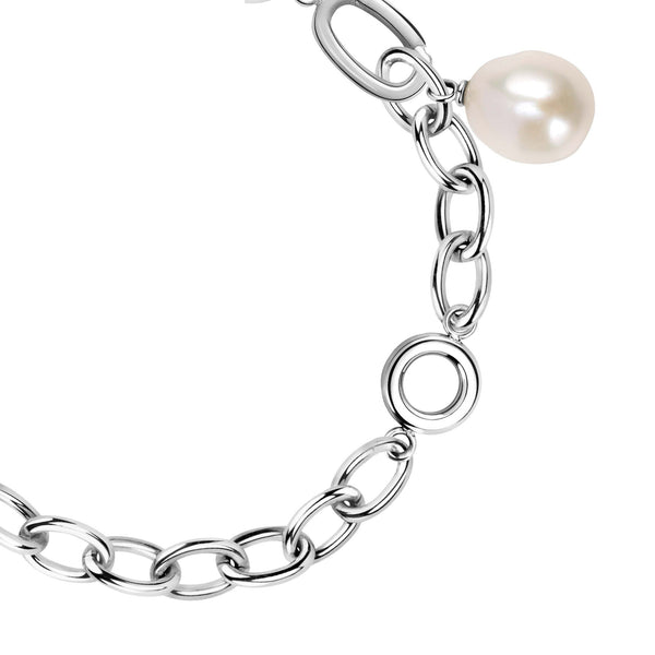Bracciale Oriente - acciaio e perla di coltura - color argento