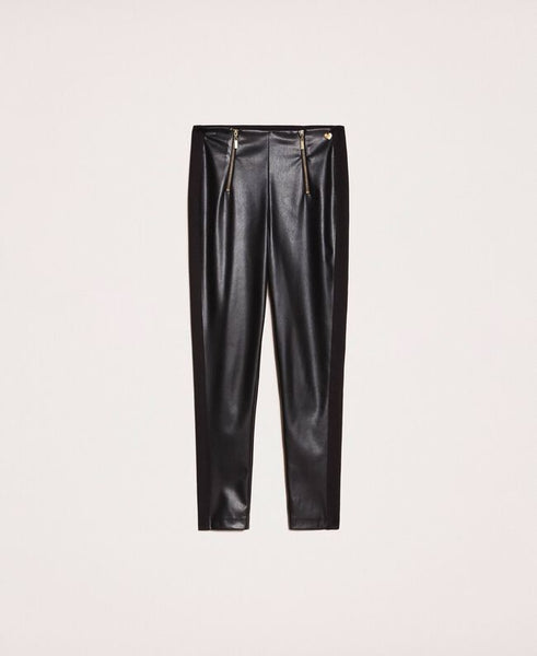 Leggings in similpelle con zip