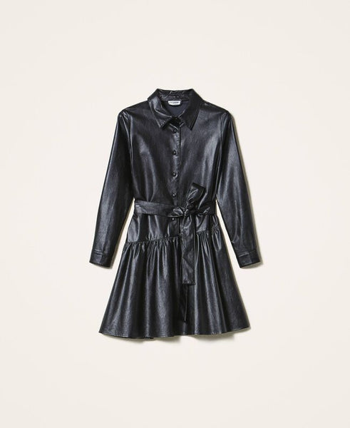 ⚡Abito in similpelle con cintura e balza