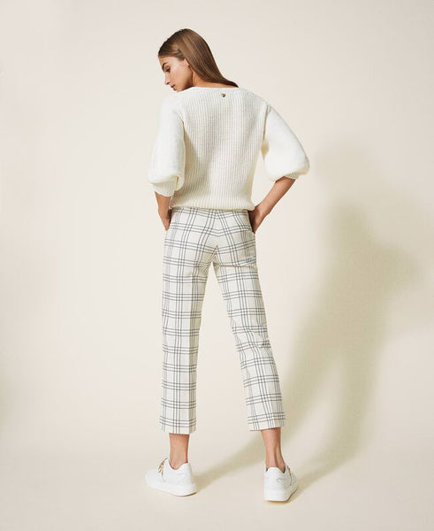 Pantaloni cropped in misto lana check