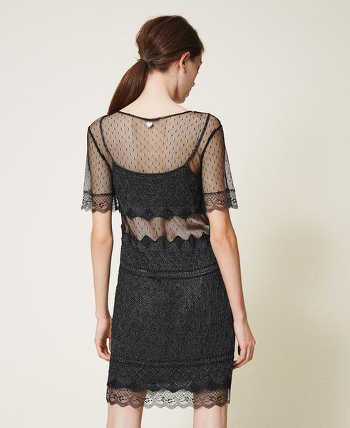 ⚡Abito in maglia punto pizzo e tulle