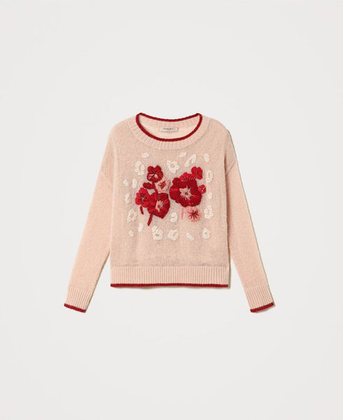 Maglia in misto mohair con ricamo floreale