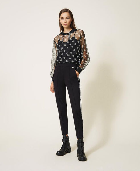 Pantaloni con ricamo di perle
