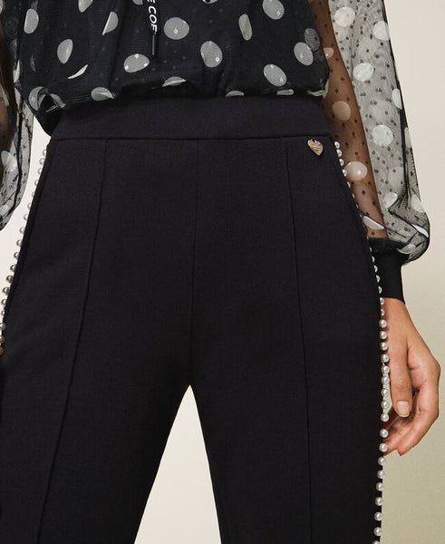 Pantaloni con ricamo di perle
