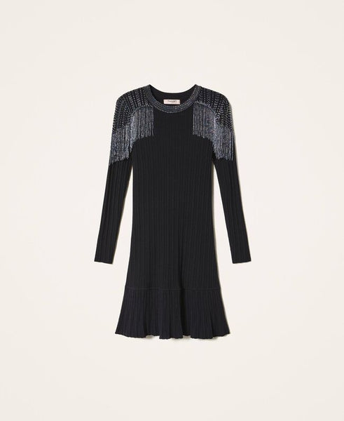 ⚡Abito in maglia a costine con frange