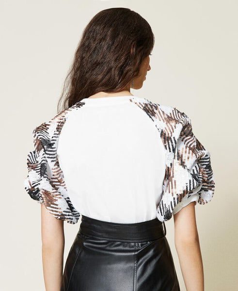 T-shirt con maniche in full paillettes check