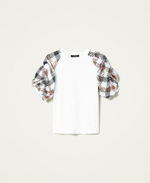 T-shirt con maniche in full paillettes check