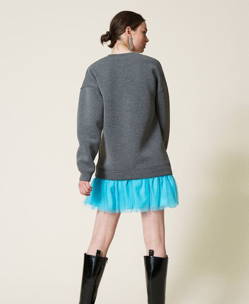 ⚡Abito in tessuto scuba con balza in tulle