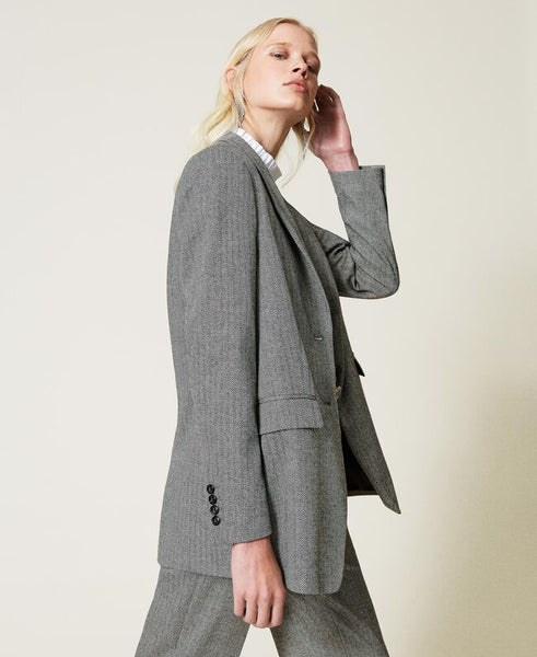 ⚡Giacca blazer in misto lana chevron
