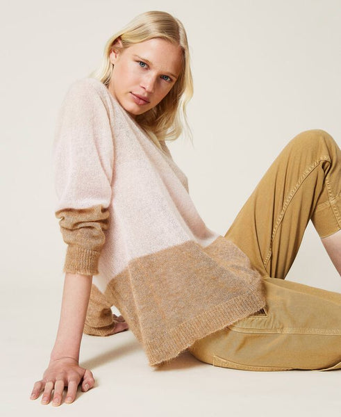 Maglia in misto mohair color block
