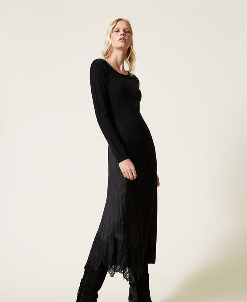 ⚡Abito lungo con plissé e pizzo