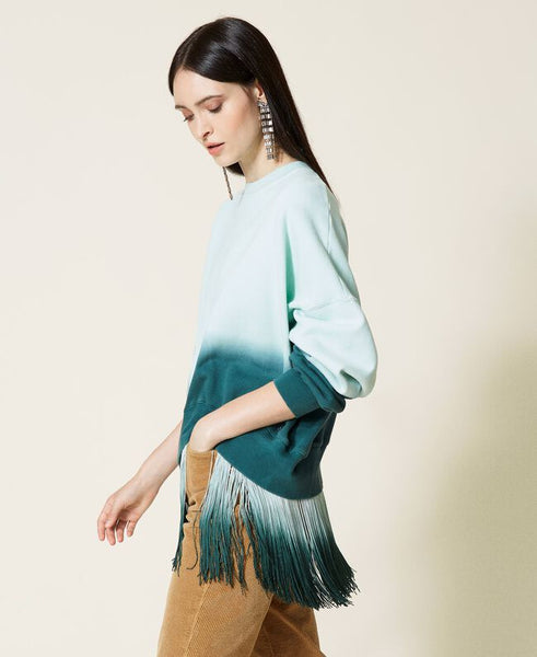 ⚡Felpa tie‑dye con frange e logo