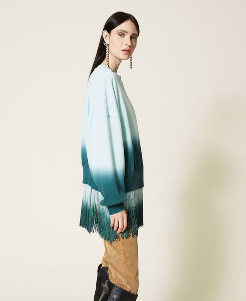 ⚡Felpa tie‑dye con frange e logo