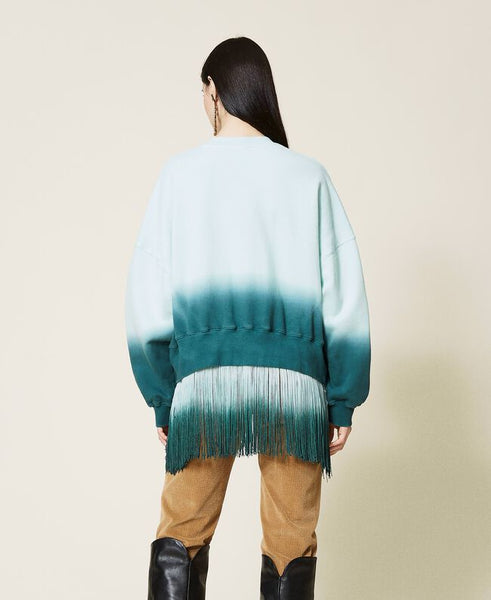 ⚡Felpa tie‑dye con frange e logo