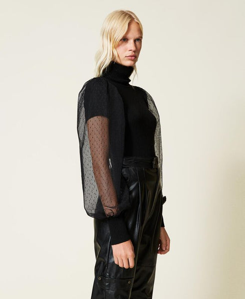 Maglia dolcevita con maniche in tulle