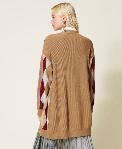 Maxi cardigan in misto lana jacquard