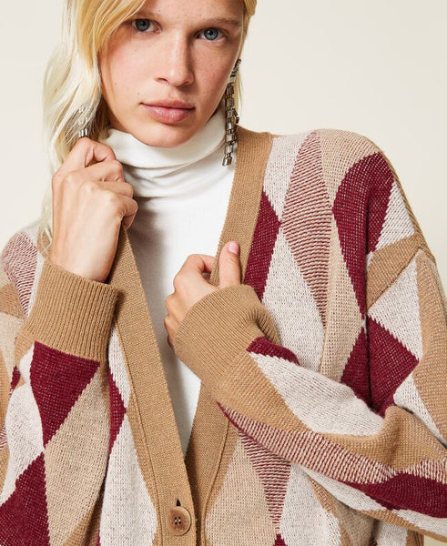 Maxi cardigan in misto lana jacquard