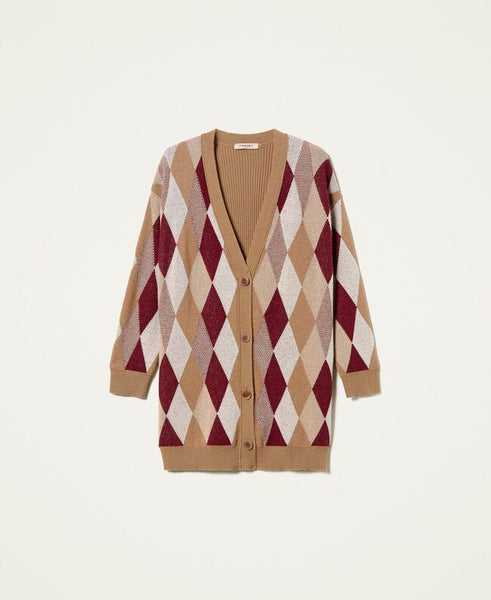 Maxi cardigan in misto lana jacquard