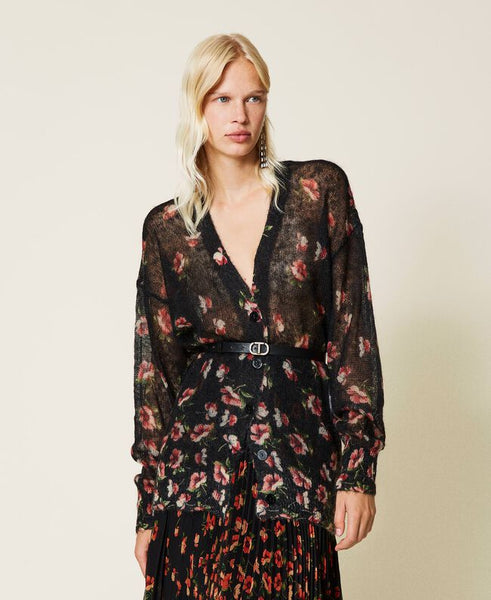 Cardigan in mohair stampato