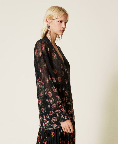 Cardigan in mohair stampato