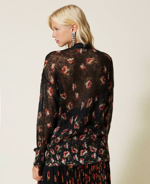 Cardigan in mohair stampato