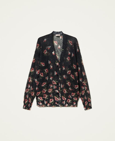 Cardigan in mohair stampato