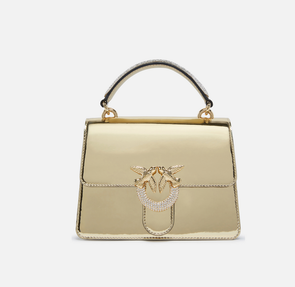 Borsetta a mano Mini Love Bag effetto specchio dorato