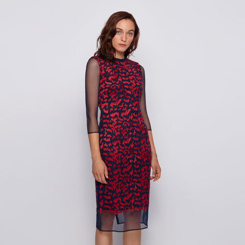 BOSS - abito Edyla - fitted cut - rosso e navy