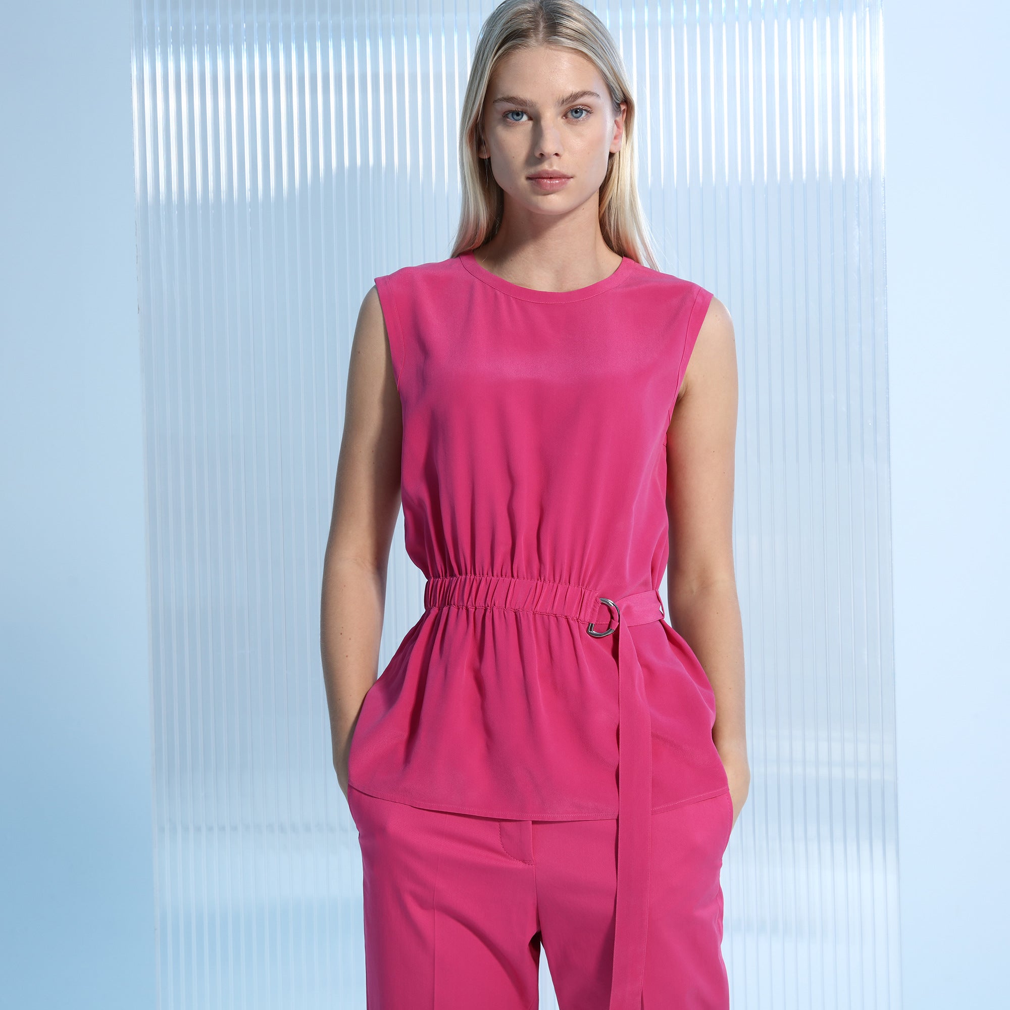 BOSS - blusa Chantisa - regular fit - 100% seta - rosa