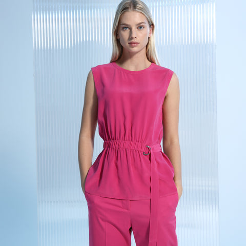 BOSS - blusa Chantisa - regular fit - 100% seta - rosa