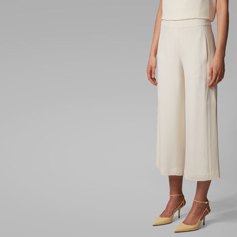 BOSS - pantaloni Timilia - relaxed fit - 100% seta - beige chiaro