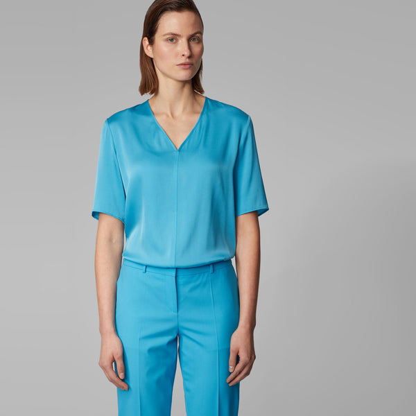 BOSS - blusa Ivala - regular fit - seta - blu
