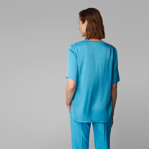 BOSS - blusa Ivala - regular fit - seta - blu