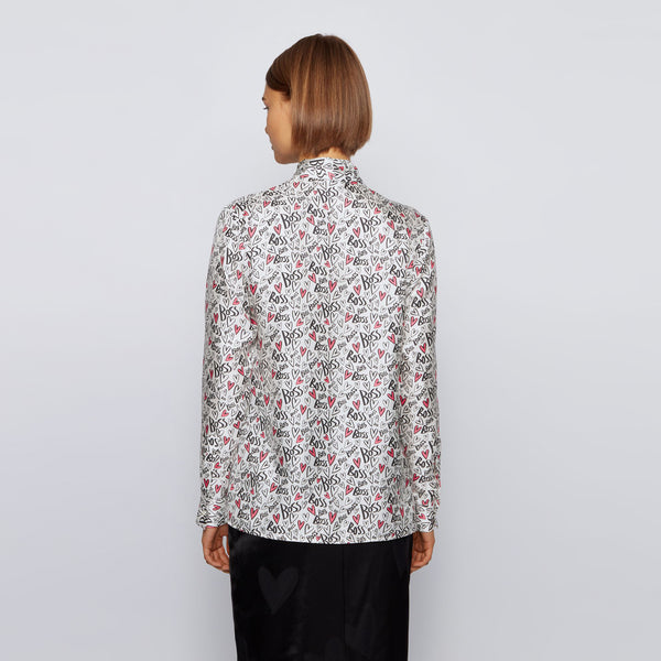 BOSS - blusa Bansuma - tailored fit - 100% seta - bianco e nero
