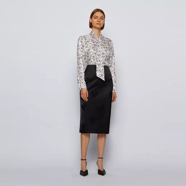 BOSS - blusa Bansuma - tailored fit - 100% seta - bianco e nero