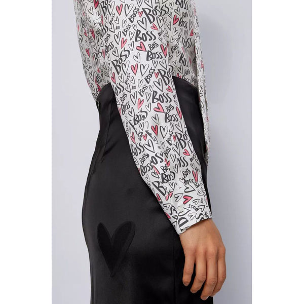 BOSS - blusa Bansuma - tailored fit - 100% seta - bianco e nero