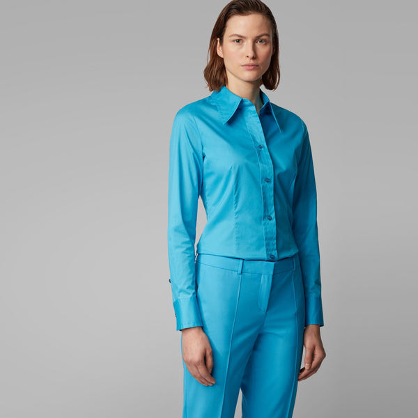 BOSS - blusa Bavidbo - tailored fit - cotone - blu