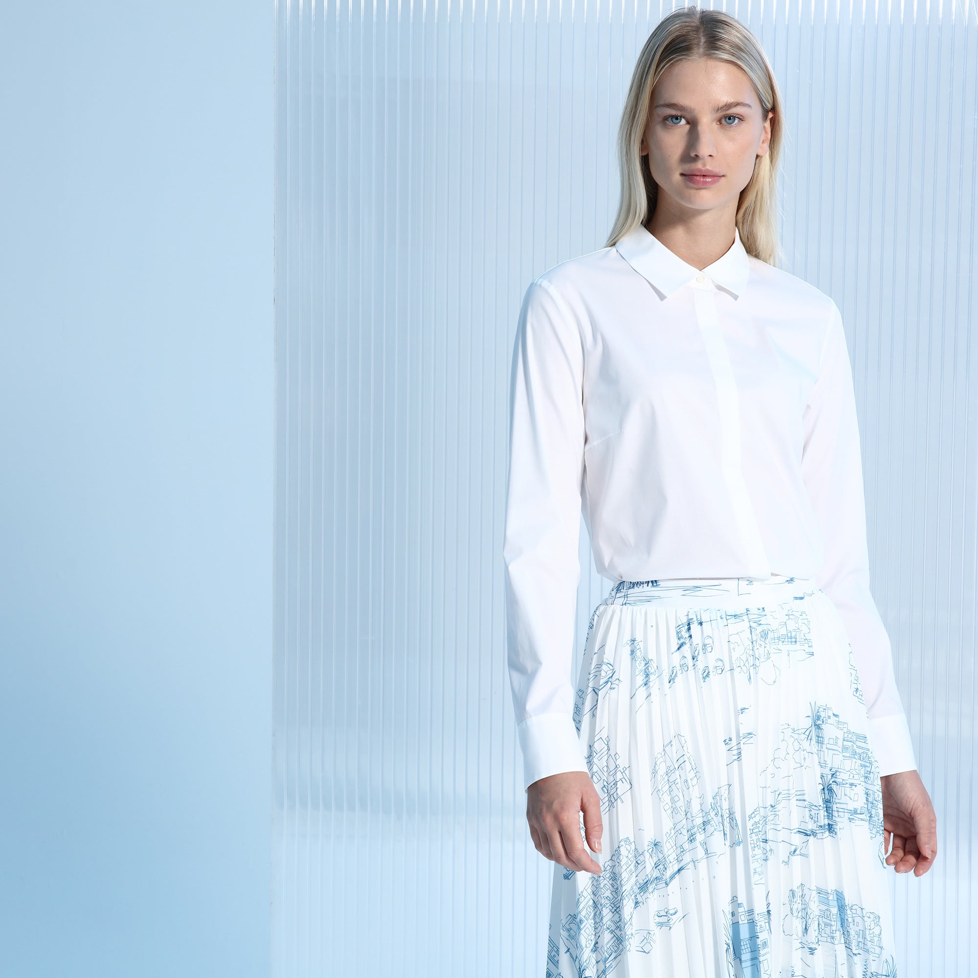 BOSS - blusa Banew - regular fit - cotone - bianco