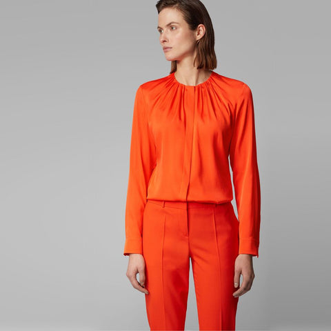 BOSS - blusa Banora - tailored fit - seta - arancione