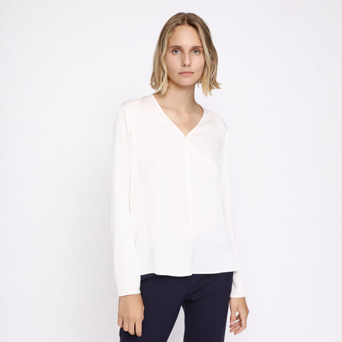 BOSS - blusa Ivala - regular fit - scollo a V - seta - bianco