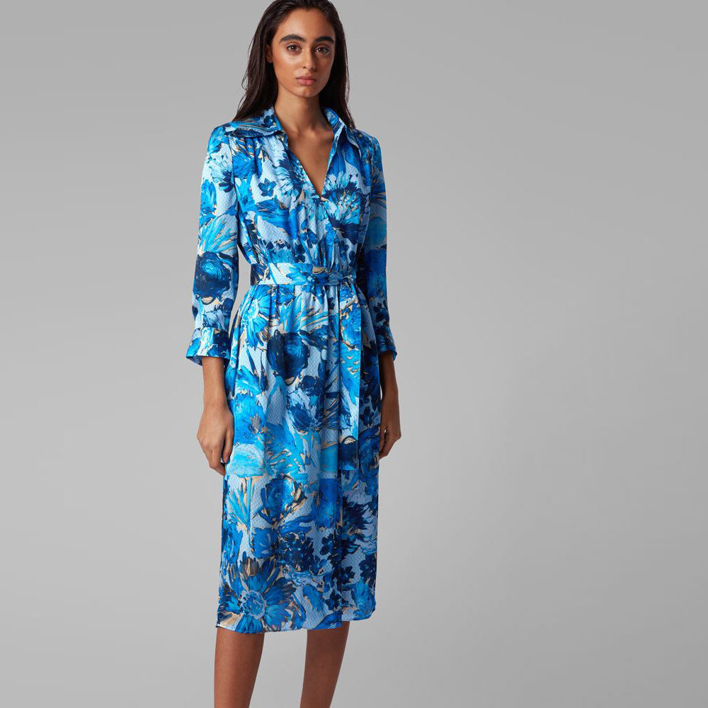 BOSS - Abito Dantanes - regular fit - 100% seta - blu e bianco