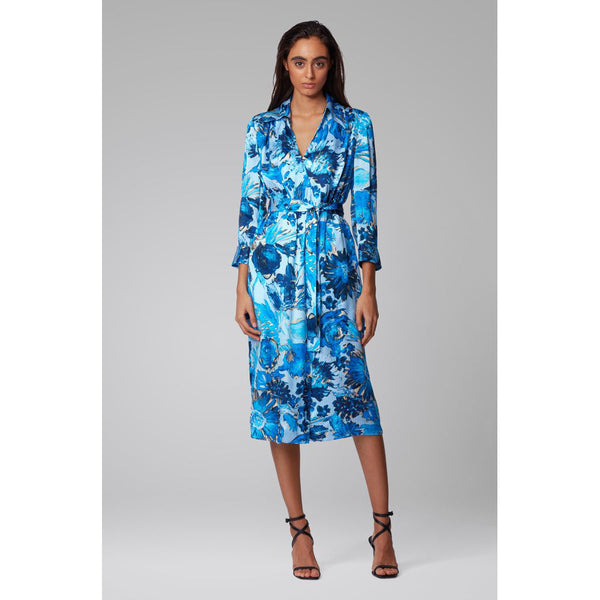 BOSS - Abito Dantanes - regular fit - 100% seta - blu e bianco